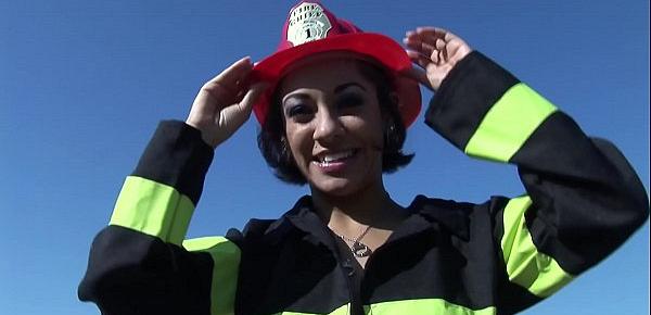  Firefighter brunette slut enjoying fucking than to takes out fire